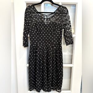Betsey Johnson Black & White Polka Dot Lace Overlay Rock Glam Dress Size 6 Small
